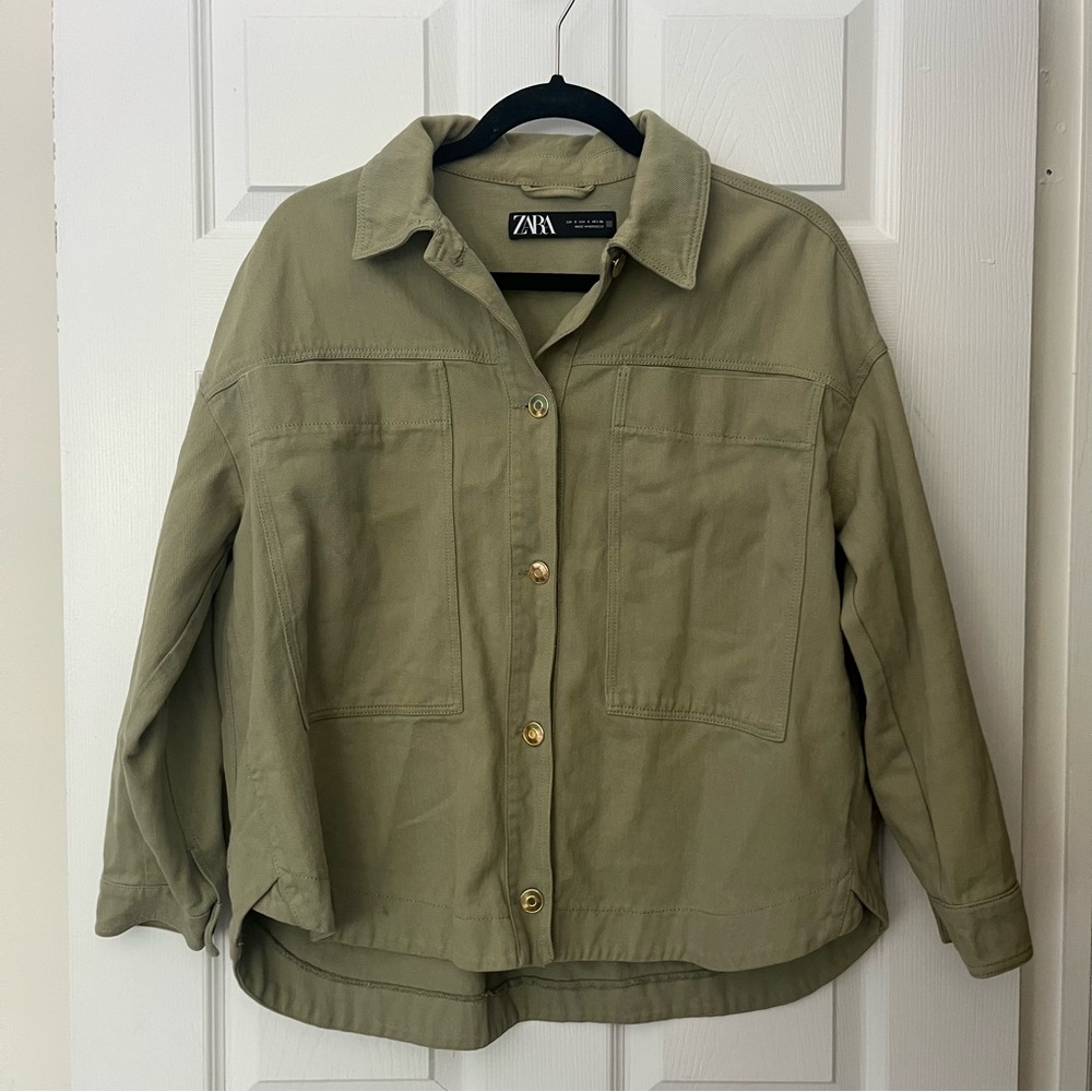 Zara Women's Khaki Green Utility Denim Jacket